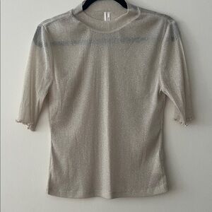 Anthropologie Silver Sheer Mid-Sleeve Top